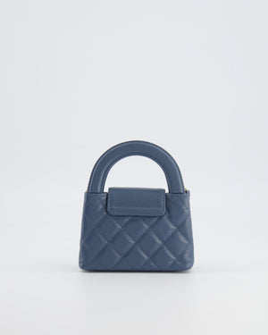 Chanel Slate Blue Nano Kelly Shopping Bag in Aged Lambskin Leather with Brushed Gold Hardware