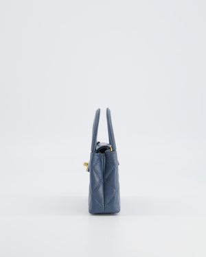 Chanel Slate Blue Nano Kelly Shopping Bag in Aged Lambskin Leather with Brushed Gold Hardware