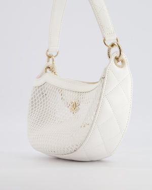 Chanel 2025 Mesh Hobo Bag in White Lambskin with Champagne Gold Hardware