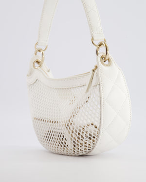 Chanel 2025 Mesh Hobo Bag in White Lambskin with Champagne Gold Hardware