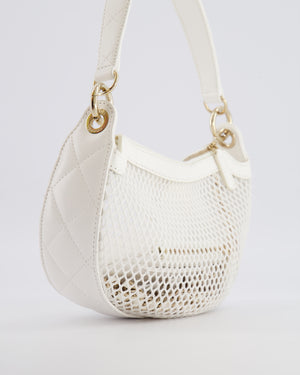 Chanel 2025 Mesh Hobo Bag in White Lambskin with Champagne Gold Hardware