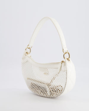 Chanel 2025 Mesh Hobo Bag in White Lambskin with Champagne Gold Hardware