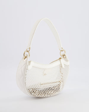 Chanel 2025 Mesh Hobo Bag in White Lambskin with Champagne Gold Hardware