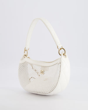 Chanel 2025 Mesh Hobo Bag in White Lambskin with Champagne Gold Hardware