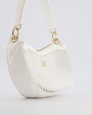Chanel 2025 Mesh Hobo Bag in White Lambskin with Champagne Gold Hardware