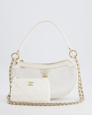 Chanel 2025 Mesh Hobo Bag in White Lambskin with Champagne Gold Hardware
