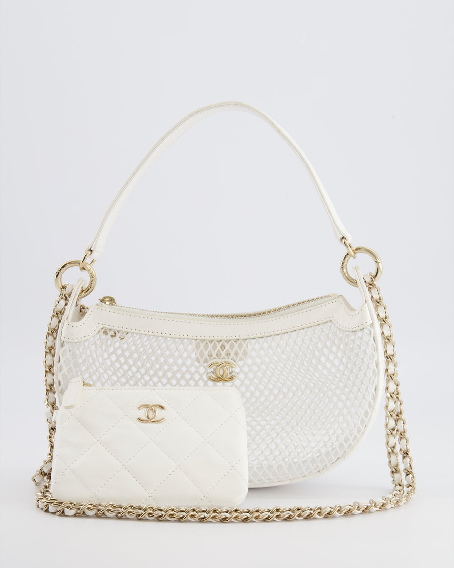 Chanel 2025 Mesh Hobo Bag in White Lambskin with Champagne Gold Hardware