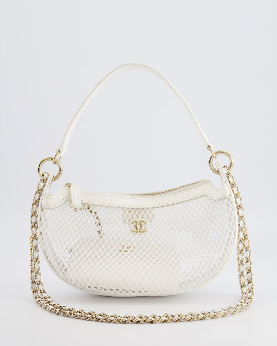 Chanel 2025 Mesh Hobo Bag in White Lambskin with Champagne Gold Hardware