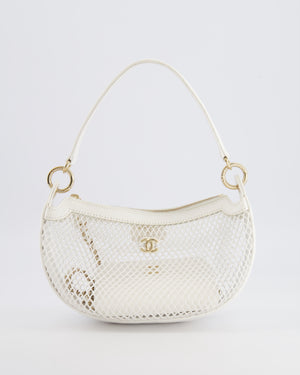 Chanel 2025 Mesh Hobo Bag in White Lambskin with Champagne Gold Hardware