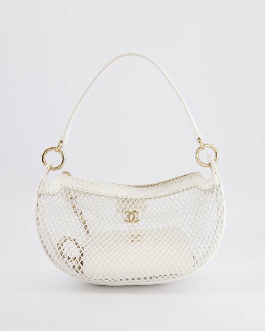 Chanel 2025 Mesh Hobo Bag in White Lambskin with Champagne Gold Hardware