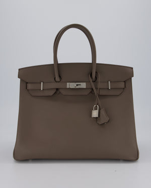 *HOT* Hermès Birkin 35 Retourne Bag in Etain Epsom Leather with Palladium Hardware
