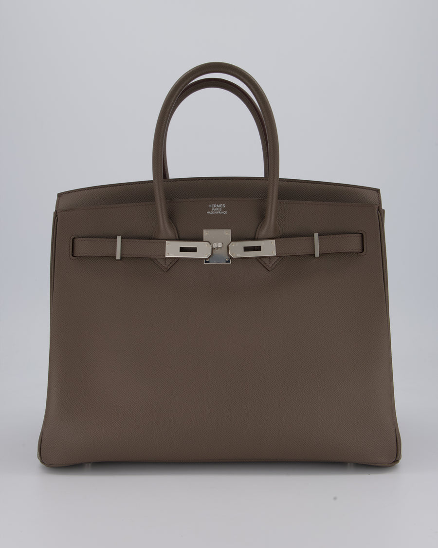 *HOT* Hermès Birkin 35 Retourne Bag in Etain Epsom Leather with Palladium Hardware