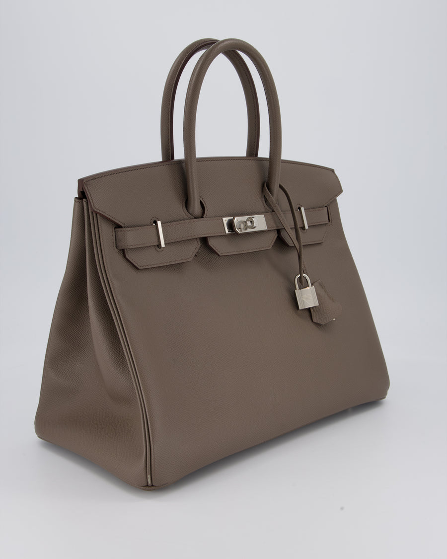 *HOT* Hermès Birkin 35 Retourne Bag in Etain Epsom Leather with Palladium Hardware