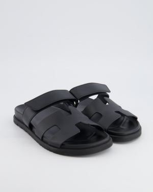 Hermès Black Leather Chypre Sandals Size EU 37.5