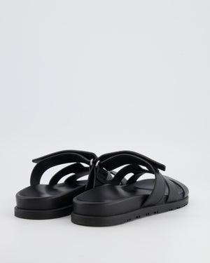 Hermès Black Leather Chypre Sandals Size EU 37.5