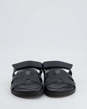 Hermès Black Leather Chypre Sandals Size EU 37.5