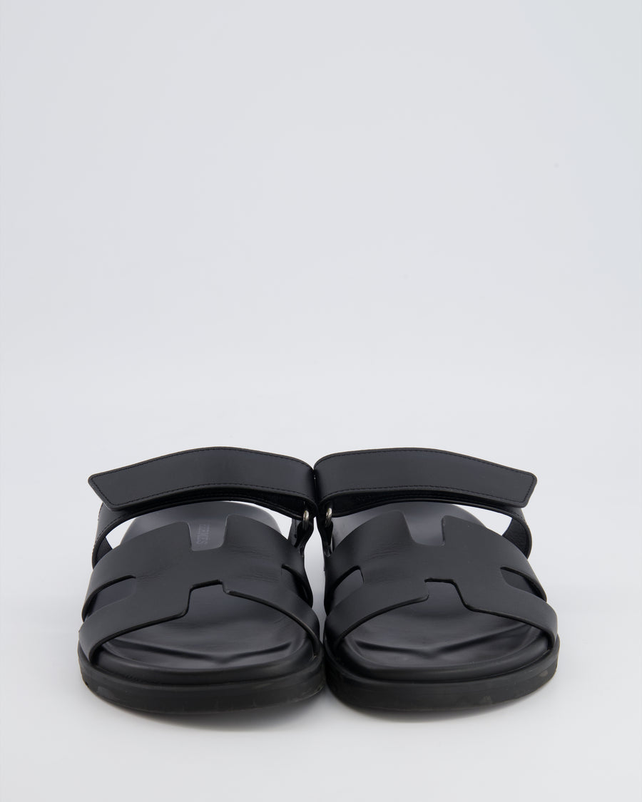 Hermès Black Leather Chypre Sandals Size EU 37.5