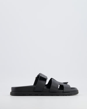 Hermès Black Leather Chypre Sandals Size EU 37.5