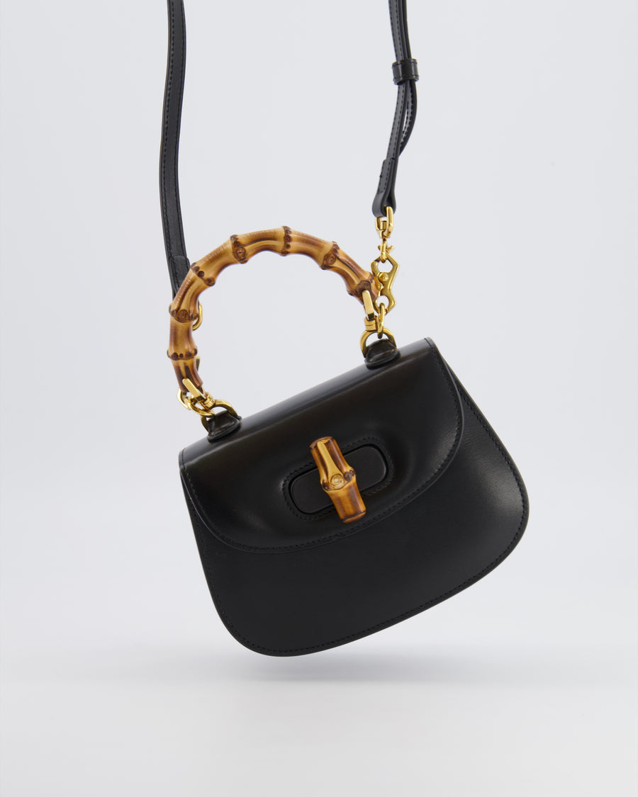Gucci Black Bamboo Mini 1947 Top Handle Bag with Gold Hardware RRP 3,150