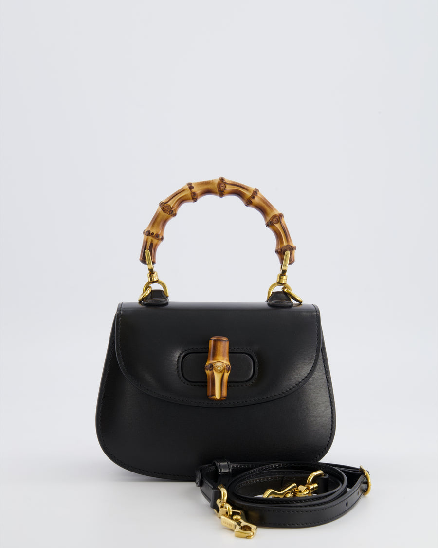 Gucci Black Bamboo Mini 1947 Top Handle Bag with Gold Hardware RRP 3,150