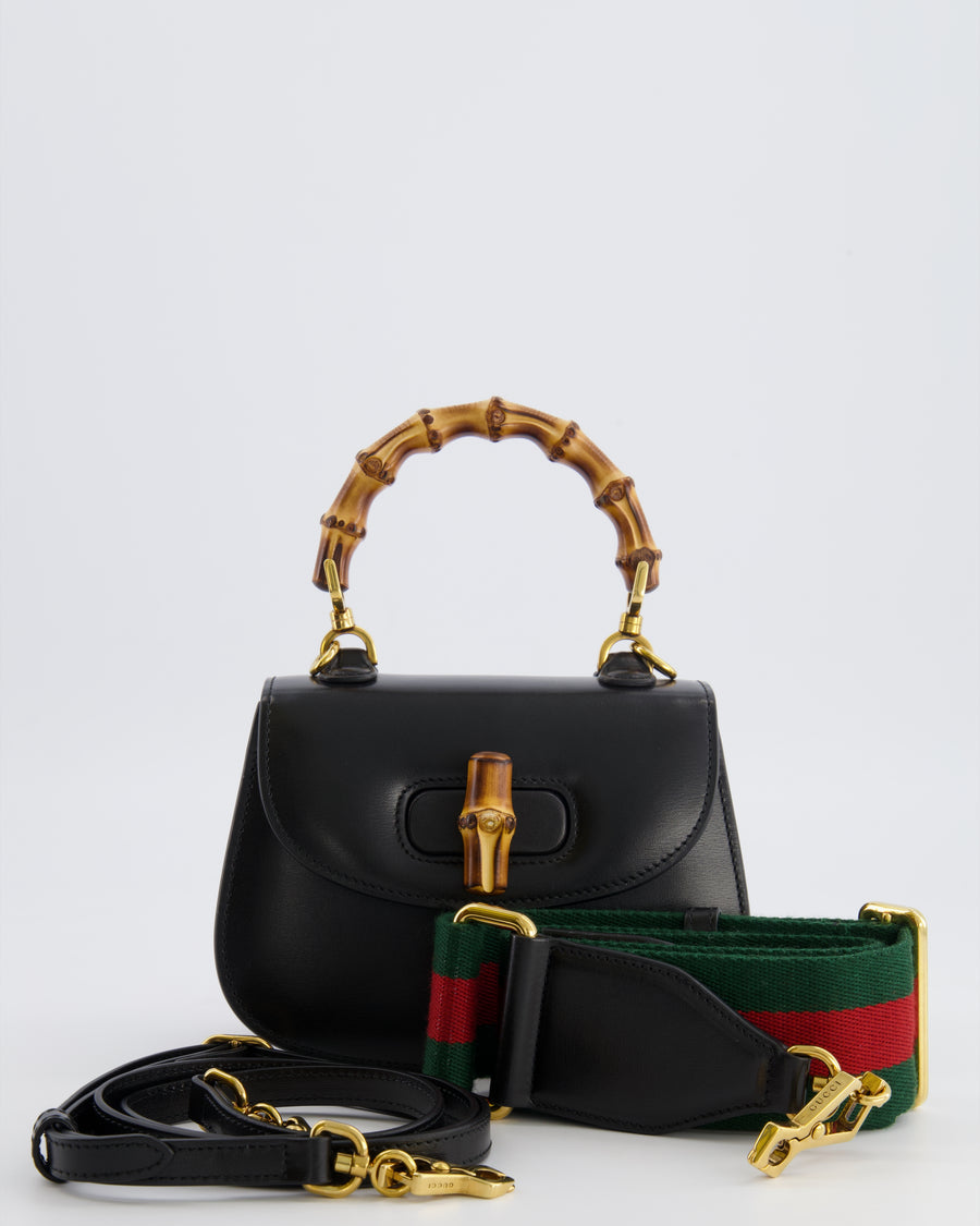 Gucci Black Bamboo Mini 1947 Top Handle Bag with Gold Hardware RRP 3,150