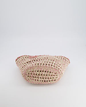 Chanel SS23 Small Crochet Shopping Tote Bag in Pink and Beige with Champagne Gold Hardware