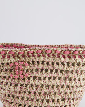 Chanel SS23 Small Crochet Shopping Tote Bag in Pink and Beige with Champagne Gold Hardware