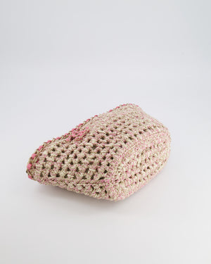 Chanel SS23 Small Crochet Shopping Tote Bag in Pink and Beige with Champagne Gold Hardware