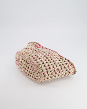 Chanel SS23 Small Crochet Shopping Tote Bag in Pink and Beige with Champagne Gold Hardware