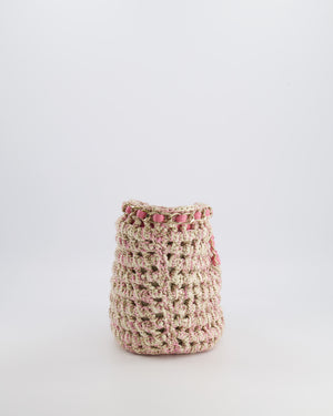Chanel SS23 Small Crochet Shopping Tote Bag in Pink and Beige with Champagne Gold Hardware