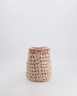 Chanel SS23 Small Crochet Shopping Tote Bag in Pink and Beige with Champagne Gold Hardware