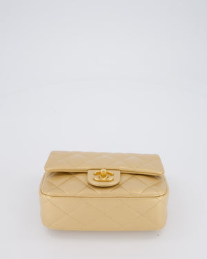 Chanel 23P Gold Quilted Mini Sweetheart Flap Bag in Lambskin Leather With Gold Hardware