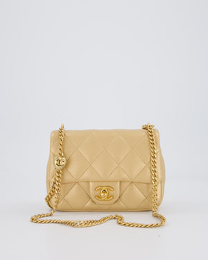 Chanel 23P Gold Quilted Mini Sweetheart Flap Bag in Lambskin Leather With Gold Hardware
