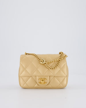 Chanel 23P Gold Quilted Mini Sweetheart Flap Bag in Lambskin Leather With Gold Hardware