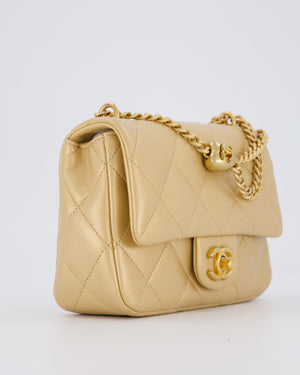 Chanel 23P Gold Quilted Mini Sweetheart Flap Bag in Lambskin Leather With Gold Hardware