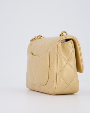 Chanel 23P Gold Quilted Mini Sweetheart Flap Bag in Lambskin Leather With Gold Hardware