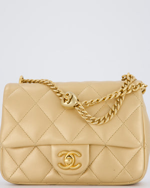 Chanel 23P Gold Quilted Mini Sweetheart Flap Bag in Lambskin Leather With Gold Hardware