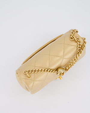 Chanel 23P Gold Quilted Mini Sweetheart Flap Bag in Lambskin Leather With Gold Hardware