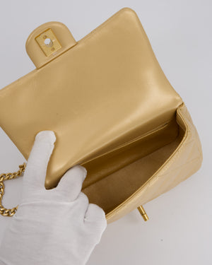 Chanel 23P Gold Quilted Mini Sweetheart Flap Bag in Lambskin Leather With Gold Hardware
