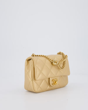 Chanel 23P Gold Quilted Mini Sweetheart Flap Bag in Lambskin Leather With Gold Hardware