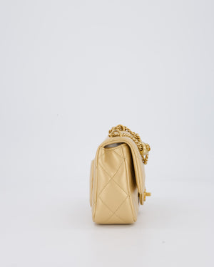 Chanel 23P Gold Quilted Mini Sweetheart Flap Bag in Lambskin Leather With Gold Hardware