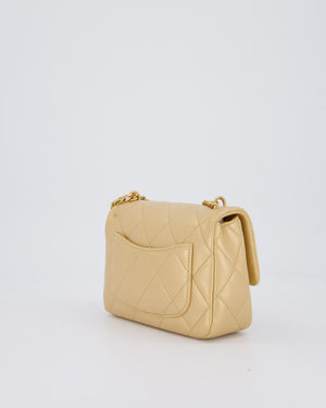 Chanel 23P Gold Quilted Mini Sweetheart Flap Bag in Lambskin Leather With Gold Hardware
