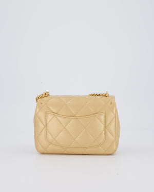 Chanel 23P Gold Quilted Mini Sweetheart Flap Bag in Lambskin Leather With Gold Hardware
