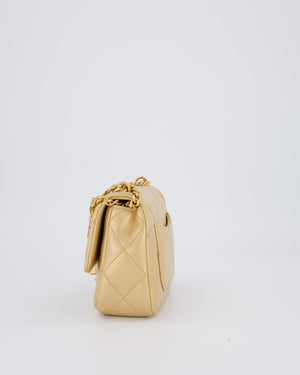 Chanel 23P Gold Quilted Mini Sweetheart Flap Bag in Lambskin Leather With Gold Hardware