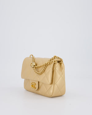 Chanel 23P Gold Quilted Mini Sweetheart Flap Bag in Lambskin Leather With Gold Hardware