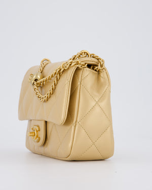 Chanel 23P Gold Quilted Mini Sweetheart Flap Bag in Lambskin Leather With Gold Hardware