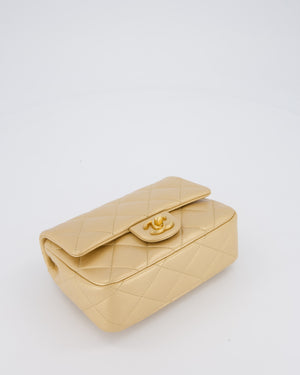 Chanel 23P Gold Quilted Mini Sweetheart Flap Bag in Lambskin Leather With Gold Hardware