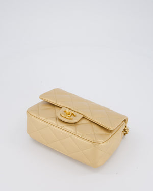 Chanel 23P Gold Quilted Mini Sweetheart Flap Bag in Lambskin Leather With Gold Hardware
