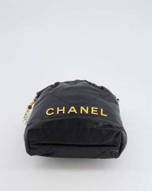 Chanel Black Mini 22 Bag in Lambskin Leather with Gold Hardware