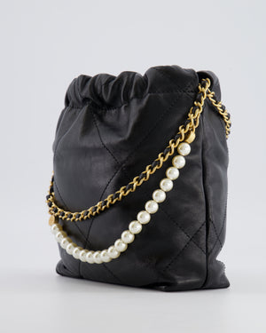 Chanel Black Mini 22 Bag in Lambskin Leather with Gold Hardware